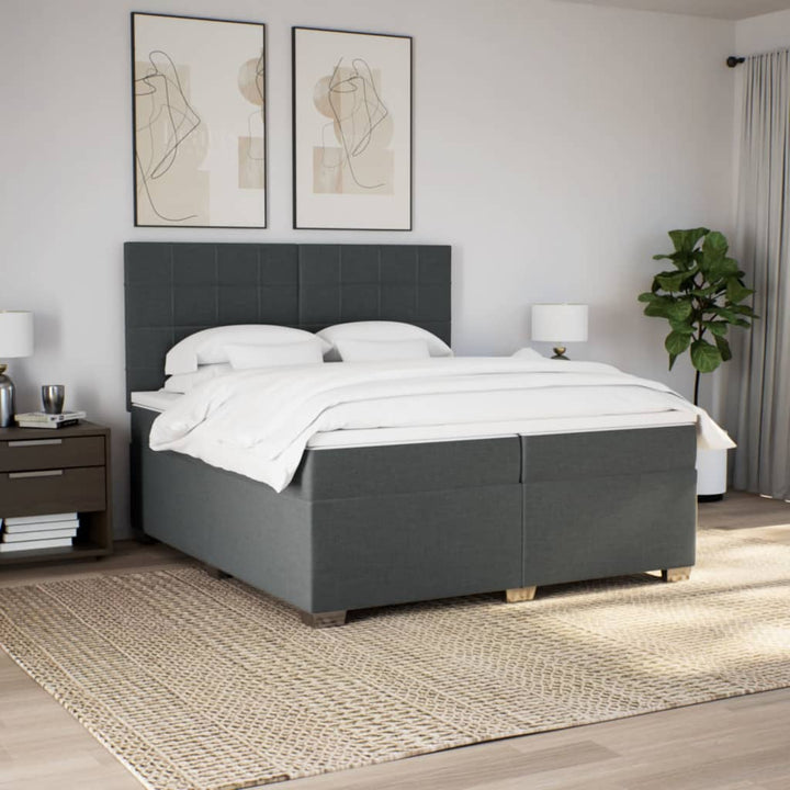 kontinentalseng med madras 200x200 cm stof mørkegrå