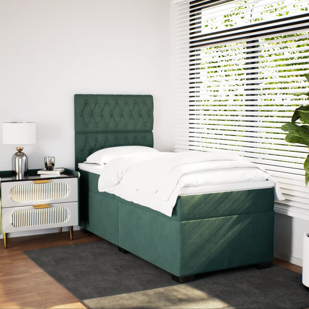 kontinentalseng med madras 80x200 cm fløjl mørkegrøn