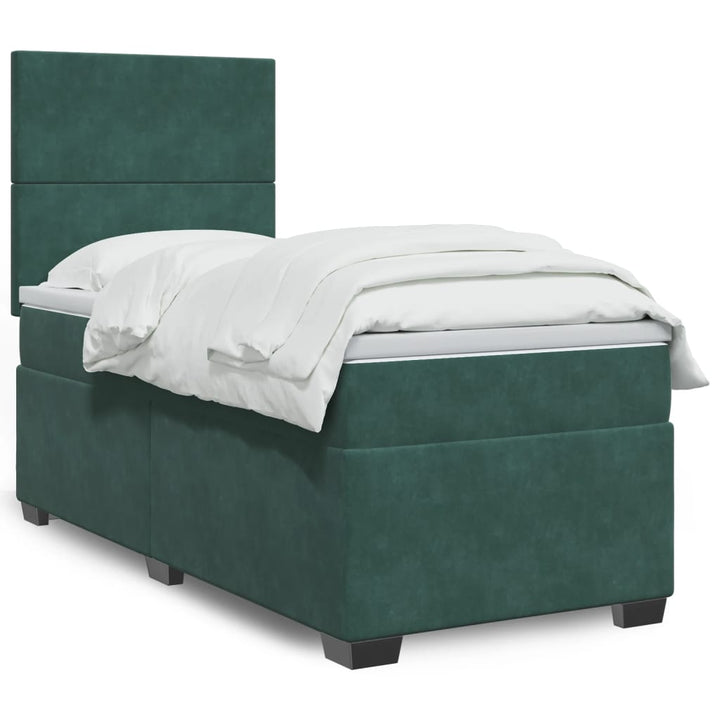 kontinentalseng med madras 90x190 cm fløjl mørkegrøn
