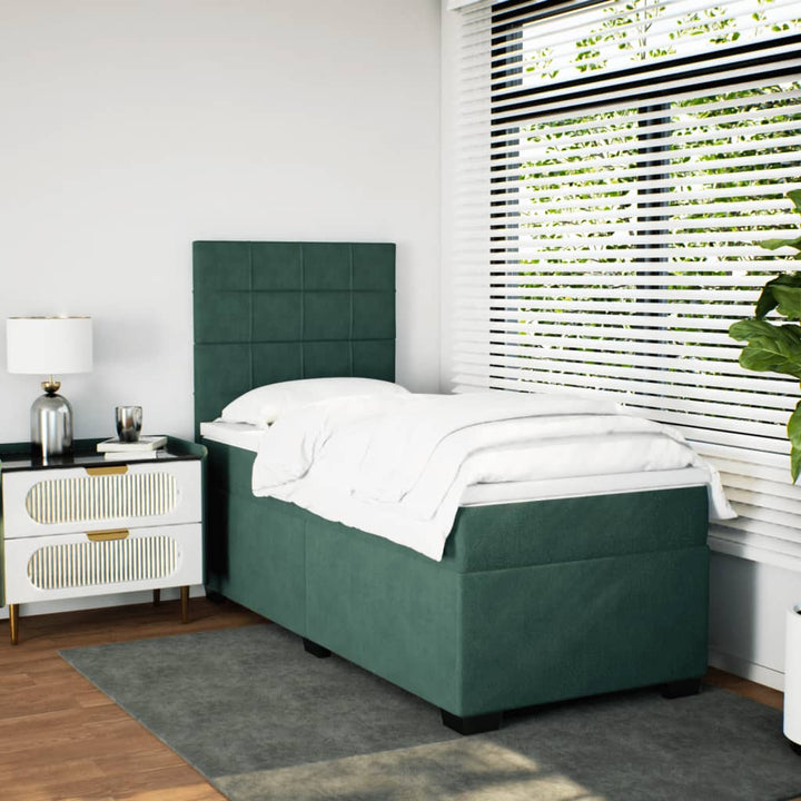 kontinentalseng med madras 90x190 cm fløjl mørkegrøn