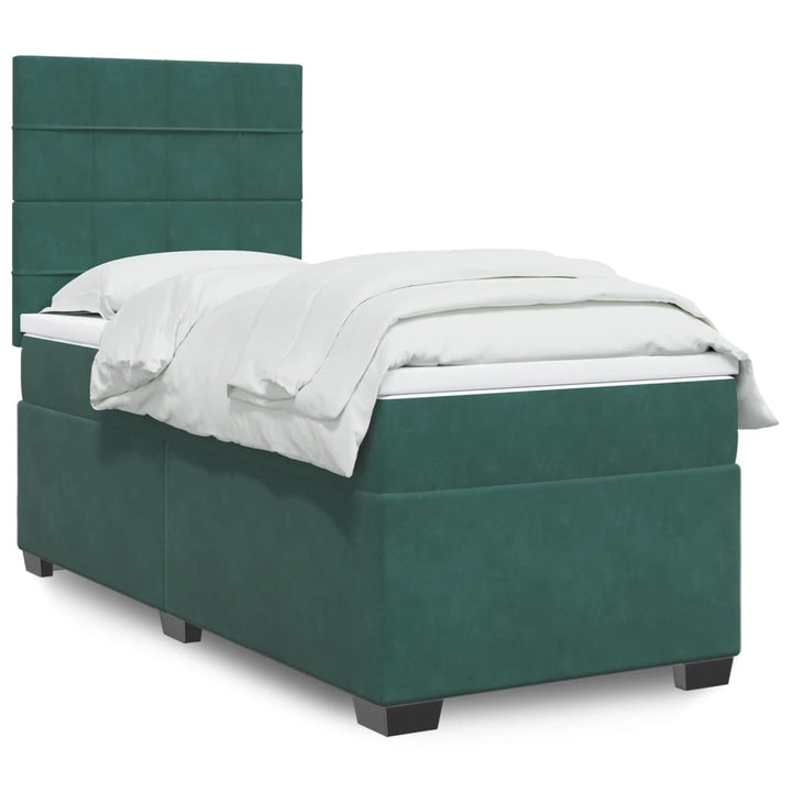 kontinentalseng med madras 90x190 cm fløjl mørkegrøn
