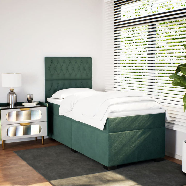 kontinentalseng med madras 90x190 cm fløjl mørkegrøn
