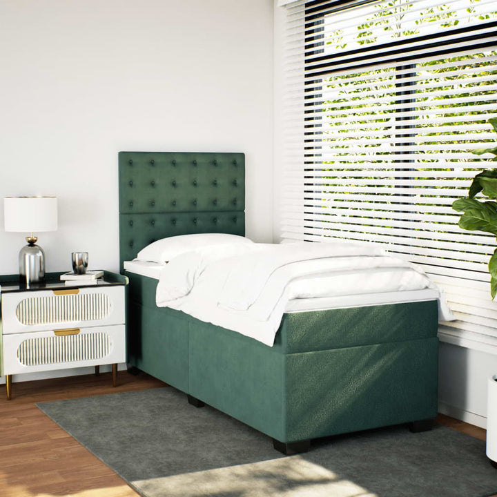kontinentalseng med madras 90x190 cm fløjl mørkegrøn