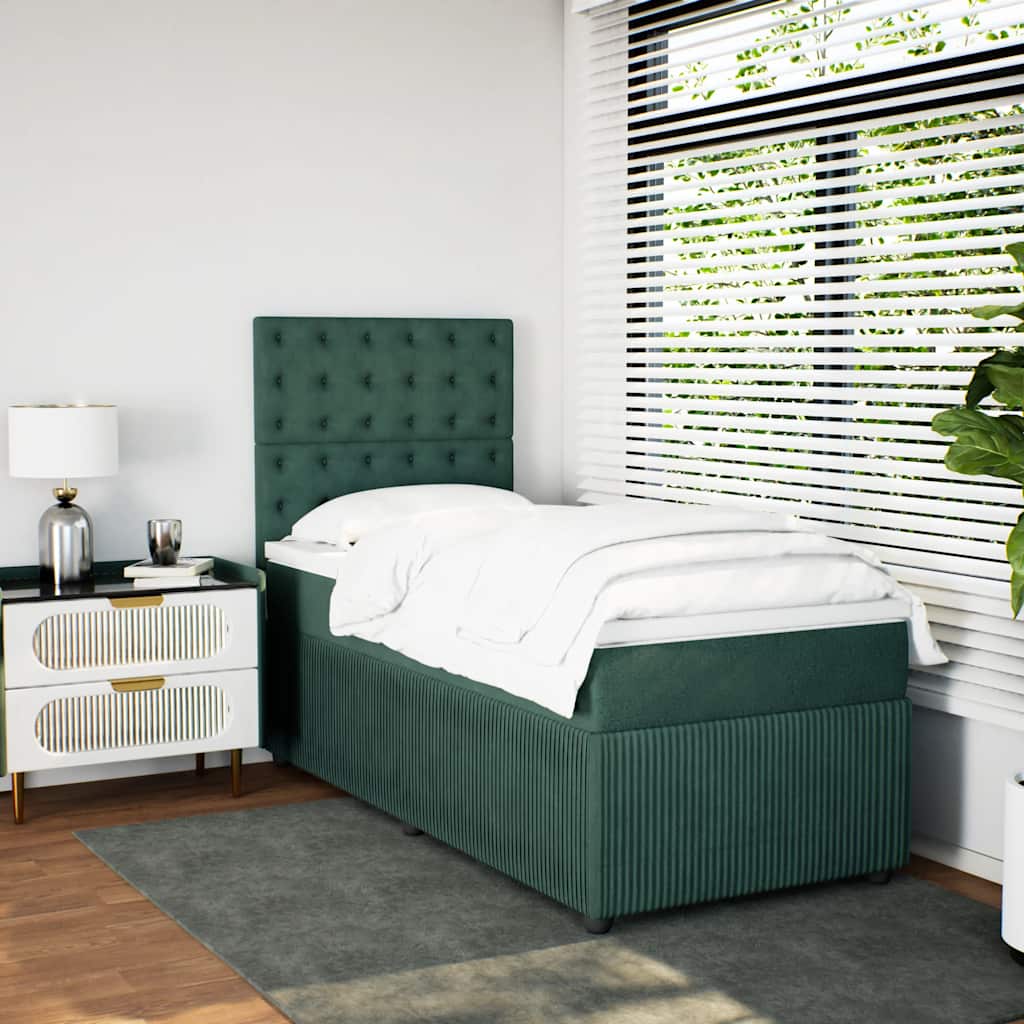kontinentalseng med madras 80x200 cm fløjl mørkegrøn