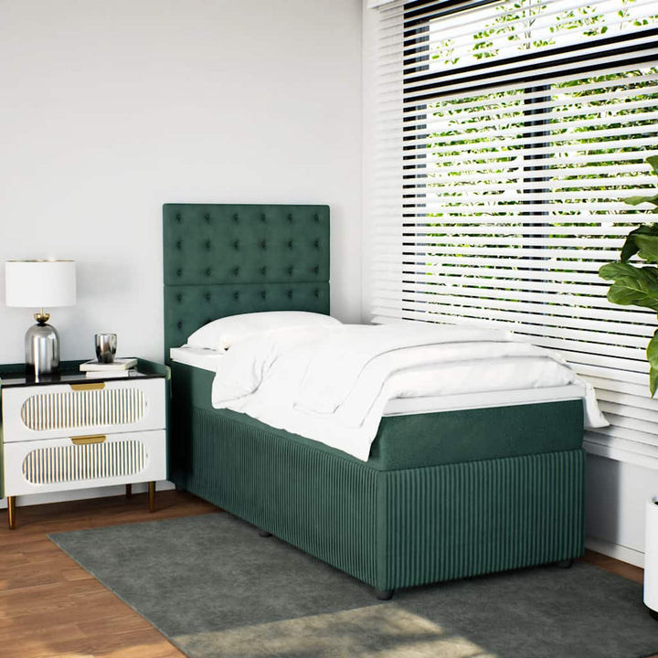 kontinentalseng med madras 80x200 cm fløjl mørkegrøn