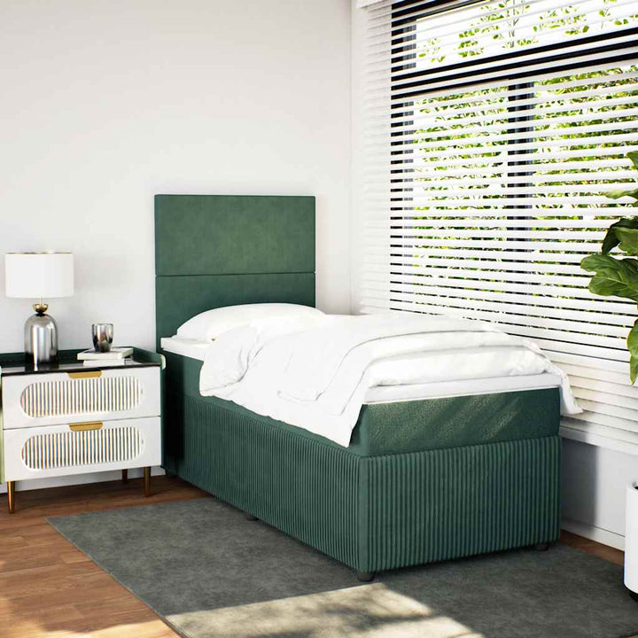 kontinentalseng med madras 90x190 cm fløjl mørkegrøn