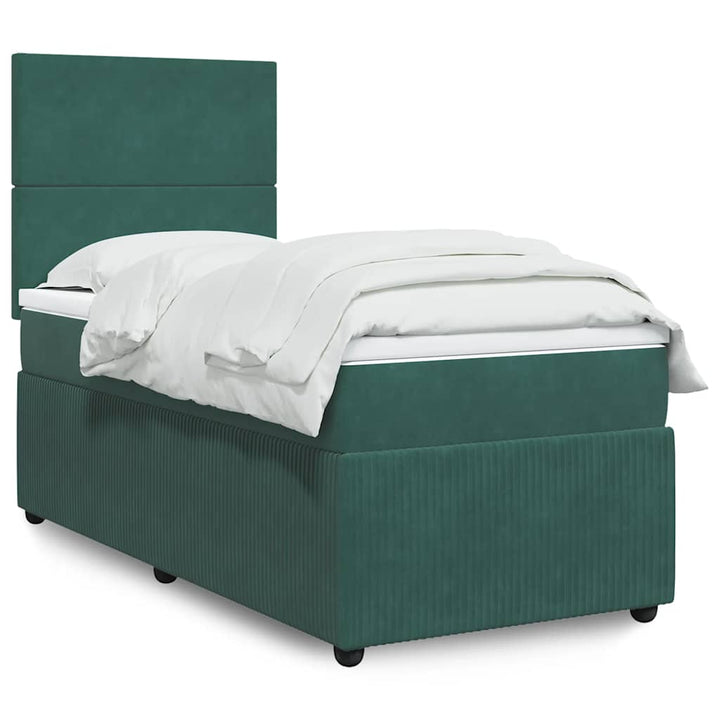 kontinentalseng med madras 90x190 cm fløjl mørkegrøn