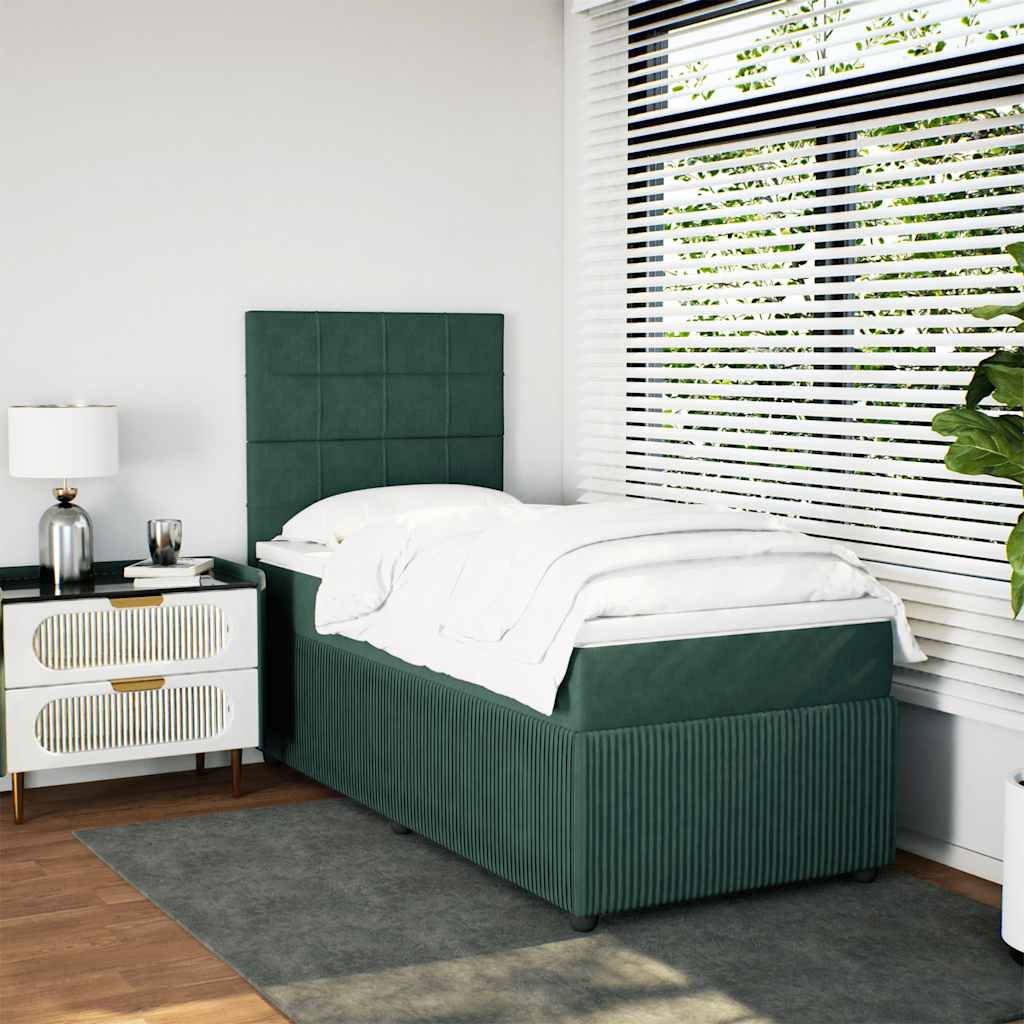 kontinentalseng med madras 90x190 cm fløjl mørkegrøn