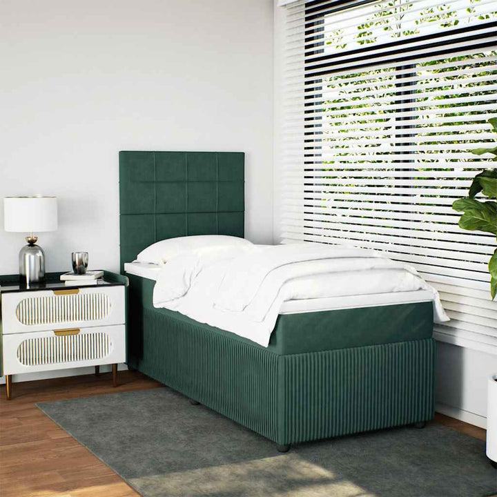 kontinentalseng med madras 90x190 cm fløjl mørkegrøn