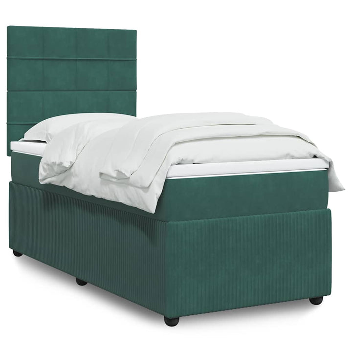 kontinentalseng med madras 90x190 cm fløjl mørkegrøn