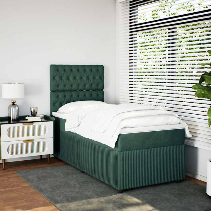 kontinentalseng med madras 90x190 cm fløjl mørkegrøn