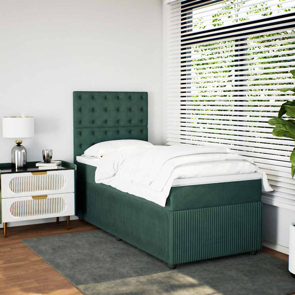 kontinentalseng med madras 90x190 cm fløjl mørkegrøn