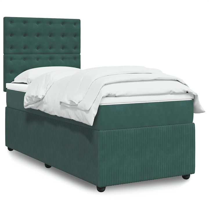 kontinentalseng med madras 90x190 cm fløjl mørkegrøn