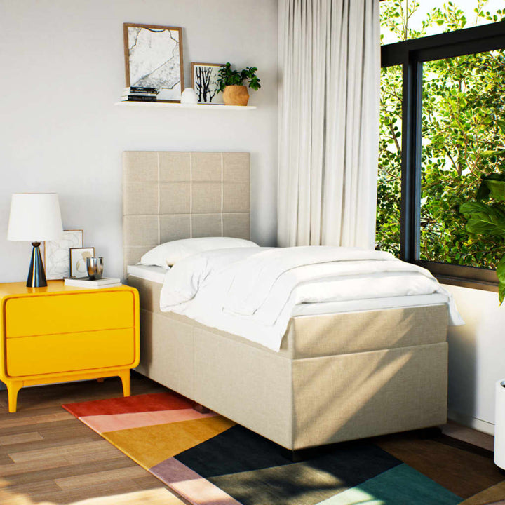 kontinentalseng med madras 90x190 cm stof cremefarvet
