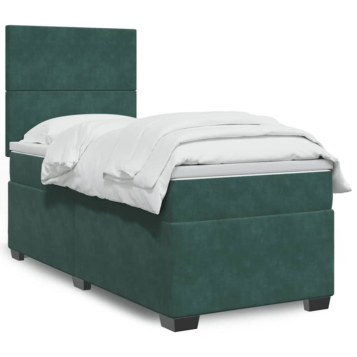 kontinentalseng med madras 80x200 cm fløjl mørkegrøn