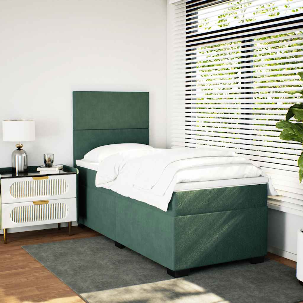 kontinentalseng med madras 90x190 cm fløjl mørkegrøn
