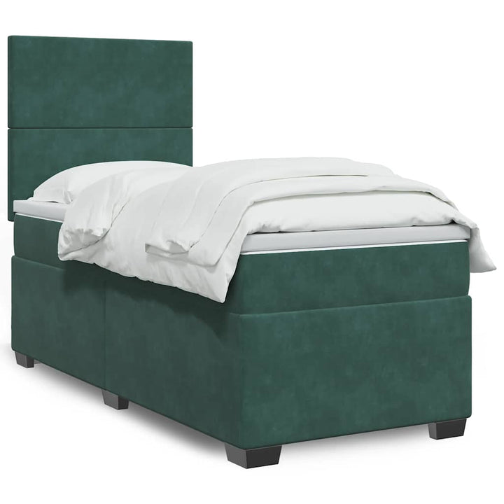 kontinentalseng med madras 90x190 cm fløjl mørkegrøn