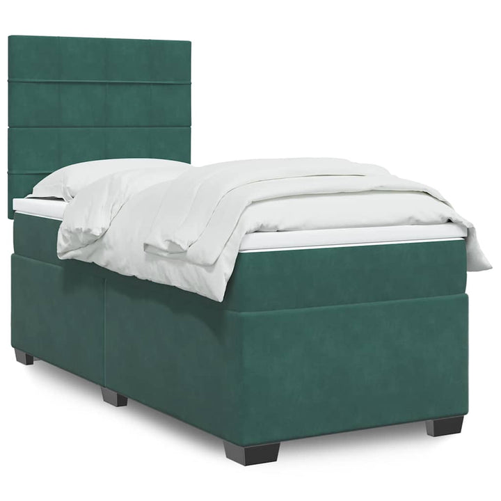 kontinentalseng med madras 90x190 cm fløjl mørkegrøn