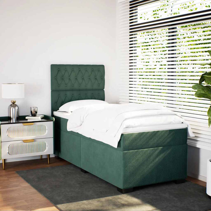 kontinentalseng med madras 90x190 cm fløjl mørkegrøn
