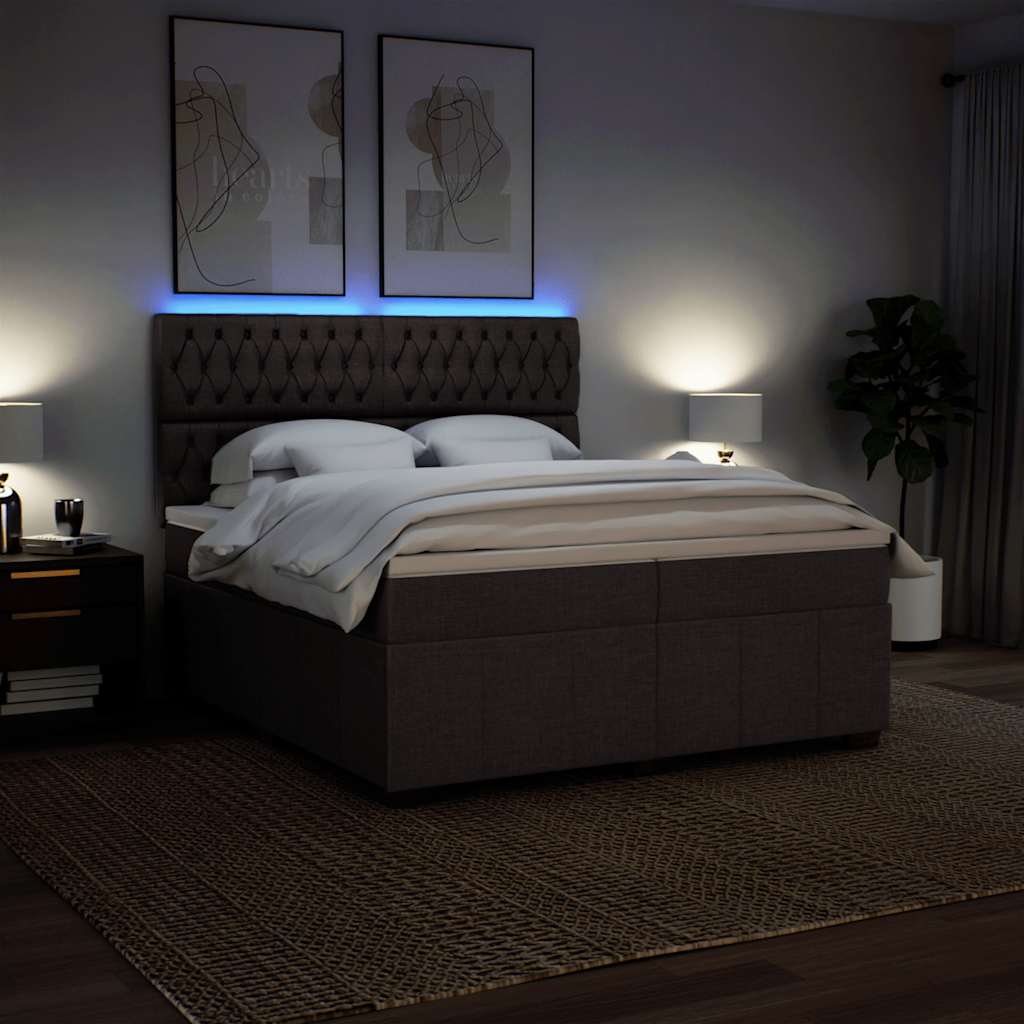 kontinentalseng med madras 200x200 cm stof mørkebrun