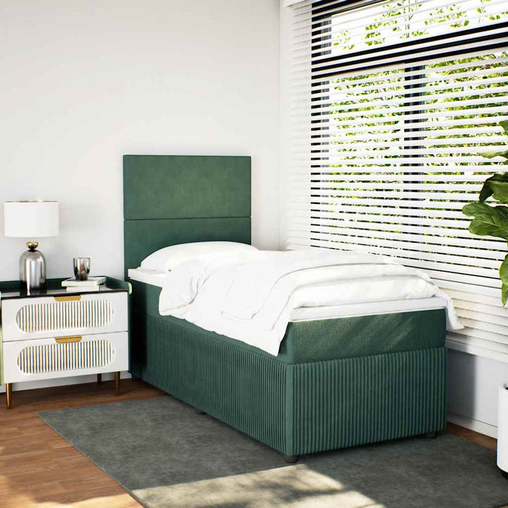 kontinentalseng med madras 80x200 cm fløjl mørkegrøn