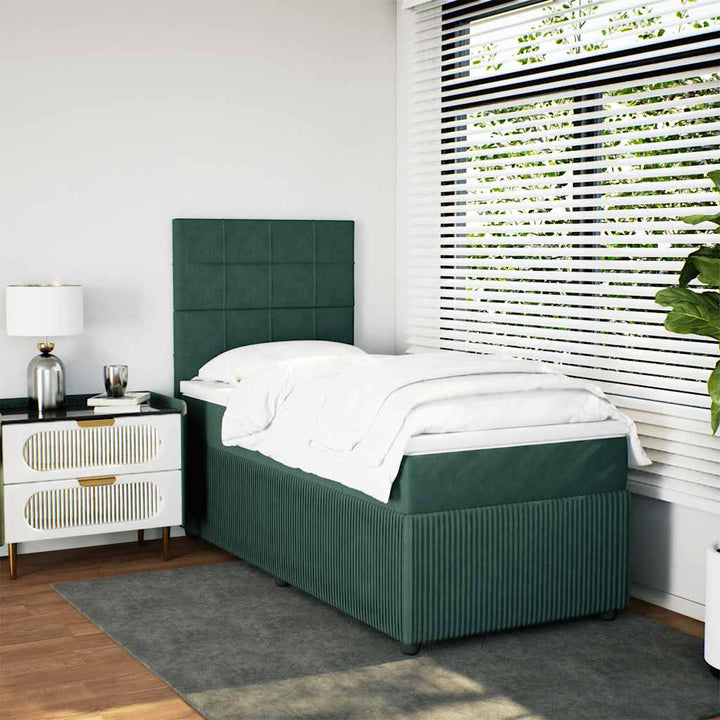 kontinentalseng med madras 80x200 cm fløjl mørkegrøn
