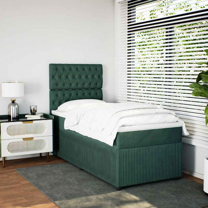 kontinentalseng med madras 80x200 cm fløjl mørkegrøn