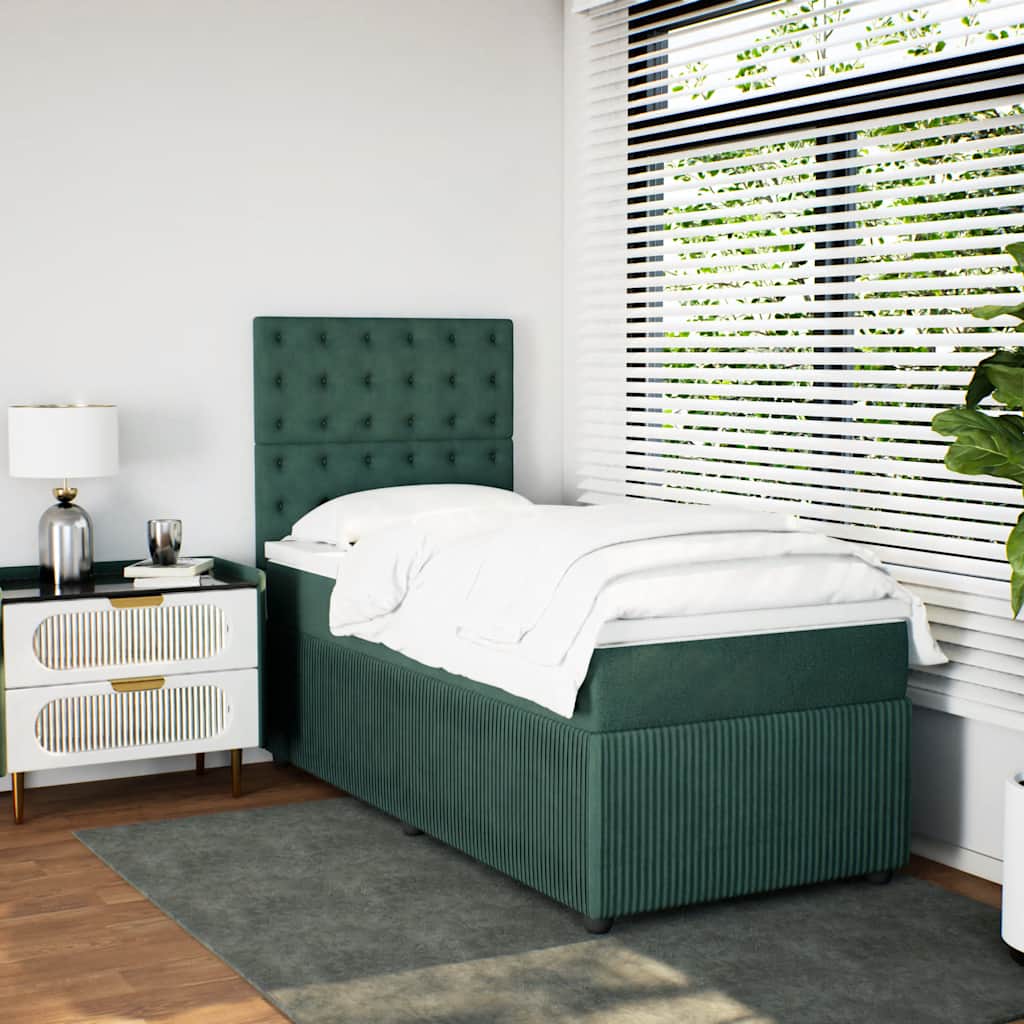 kontinentalseng med madras 80x200 cm fløjl mørkegrøn