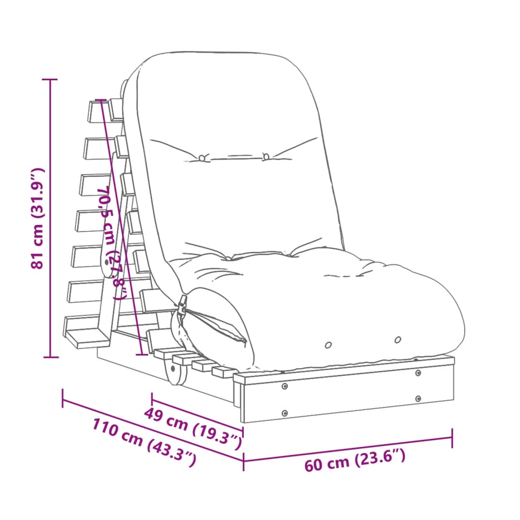 futon med madras 60x206x11 cm massivt fyrretræ gyldenbrun