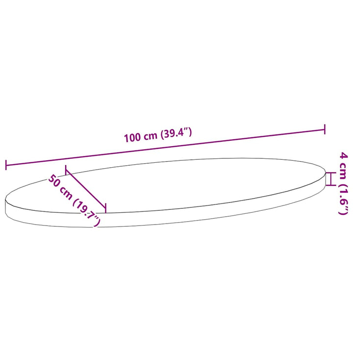 bordplade 100x50x4 cm massivt egetræ oval lysebrun