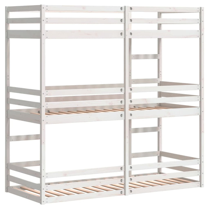 tredobbelt køjeseng 80x200 cm massivt fyrretræ hvid