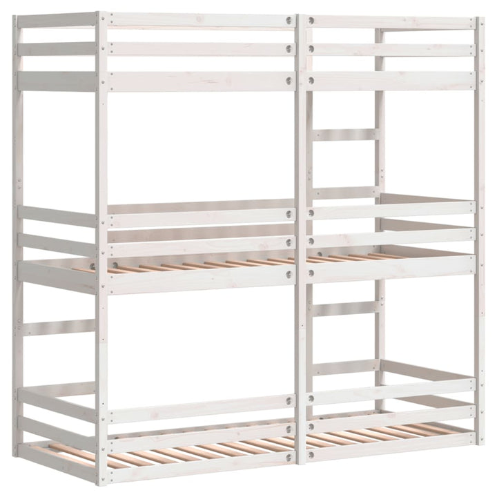 tredobbelt køjeseng 90x200 cm massivt fyrretræ hvid