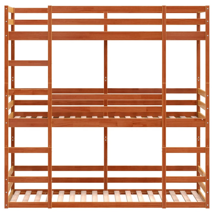 tredobbelt køjeseng 90x200 cm massivt fyrretræ voksbrun