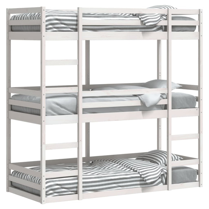 tredobbelt køjeseng 75x190 cm massivt fyrretræ hvid