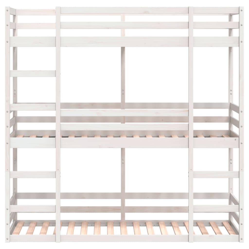 tredobbelt køjeseng 75x190 cm massivt fyrretræ hvid