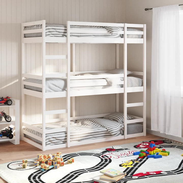 tredobbelt køjeseng 75x190 cm massivt fyrretræ hvid