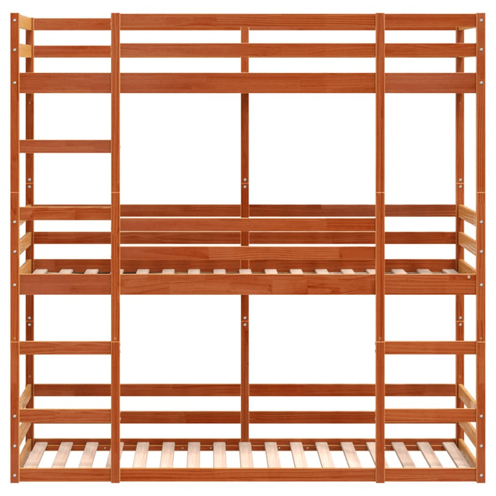 tredobbelt køjeseng 75x190 cm massivt fyrretræ voksbrun