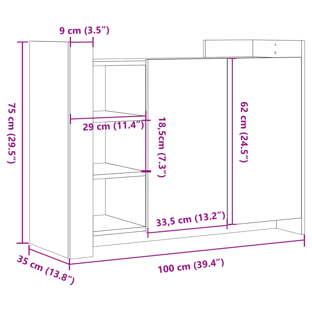 skænk 100x35x75 cm konstrueret træ hvid