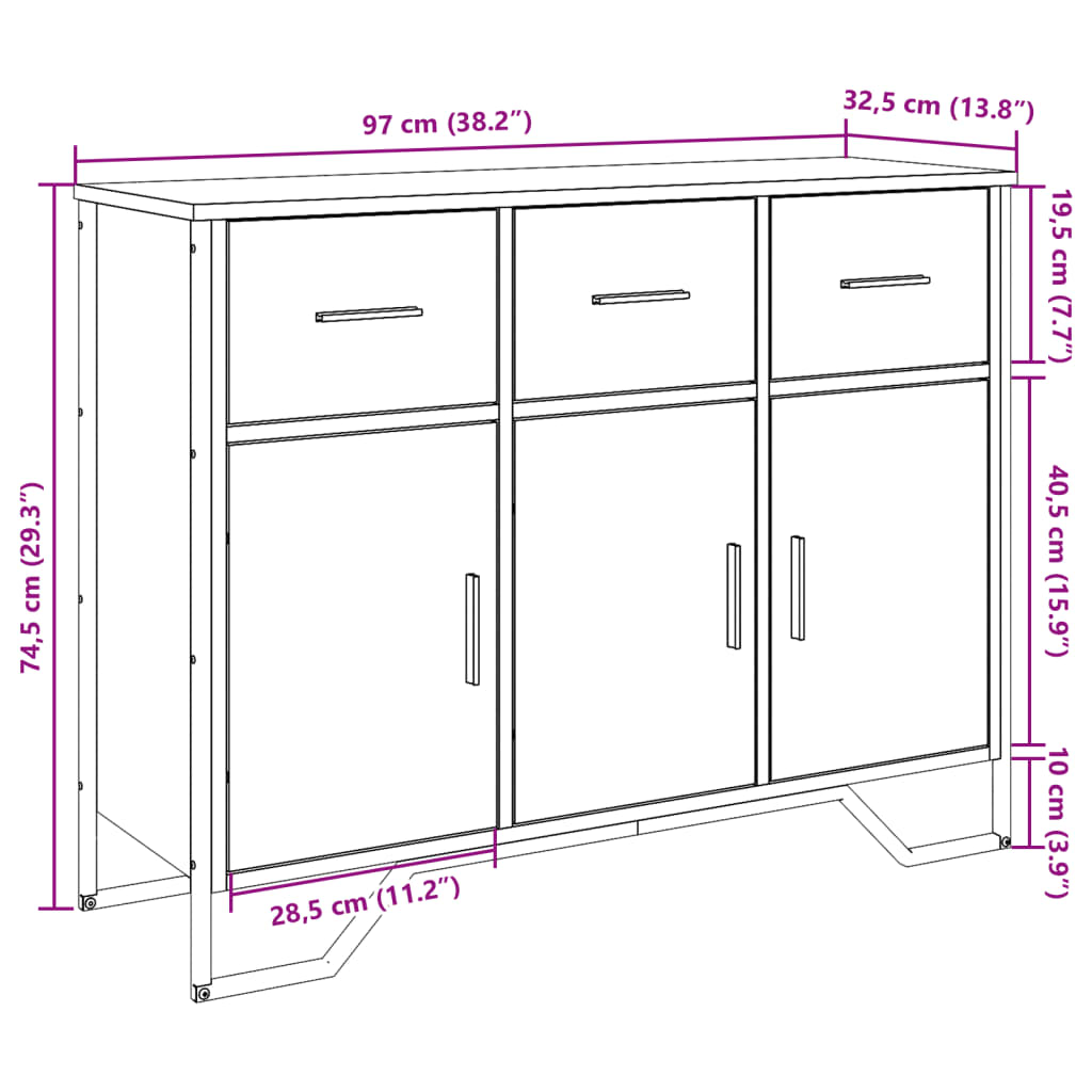 skænk 97x32,5x74,5 cm konstrueret træ sonoma-eg