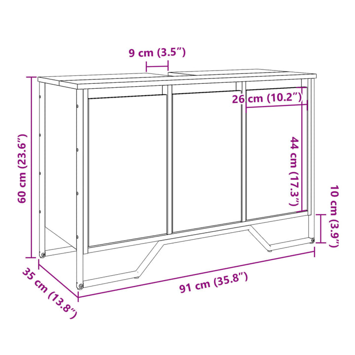 underskab til håndvask 91x35x60 cm konstrueret træ sort