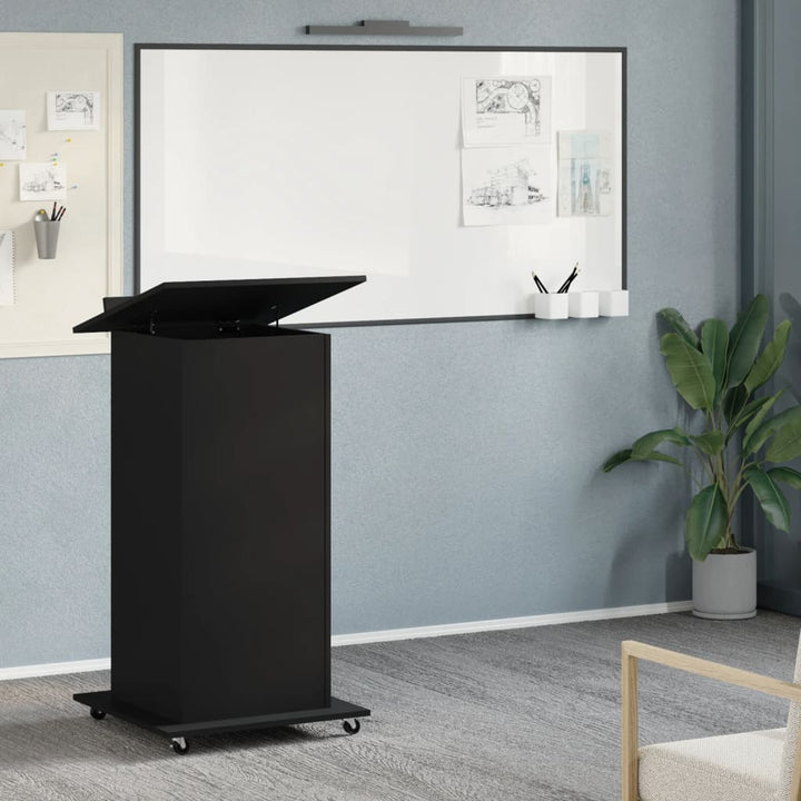 talerstol med hjul og skuffe 55x55x107 cm konstrueret træ sort