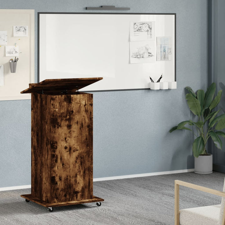 talerstol med hjul skuffe 55x55x107 cm konstrueret træ røget eg