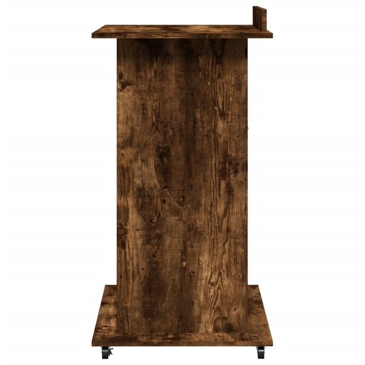 talerstol med hjul skuffe 55x55x107 cm konstrueret træ røget eg
