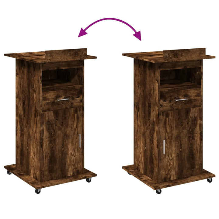 talerstol med hjul skuffe 55x55x107 cm konstrueret træ røget eg