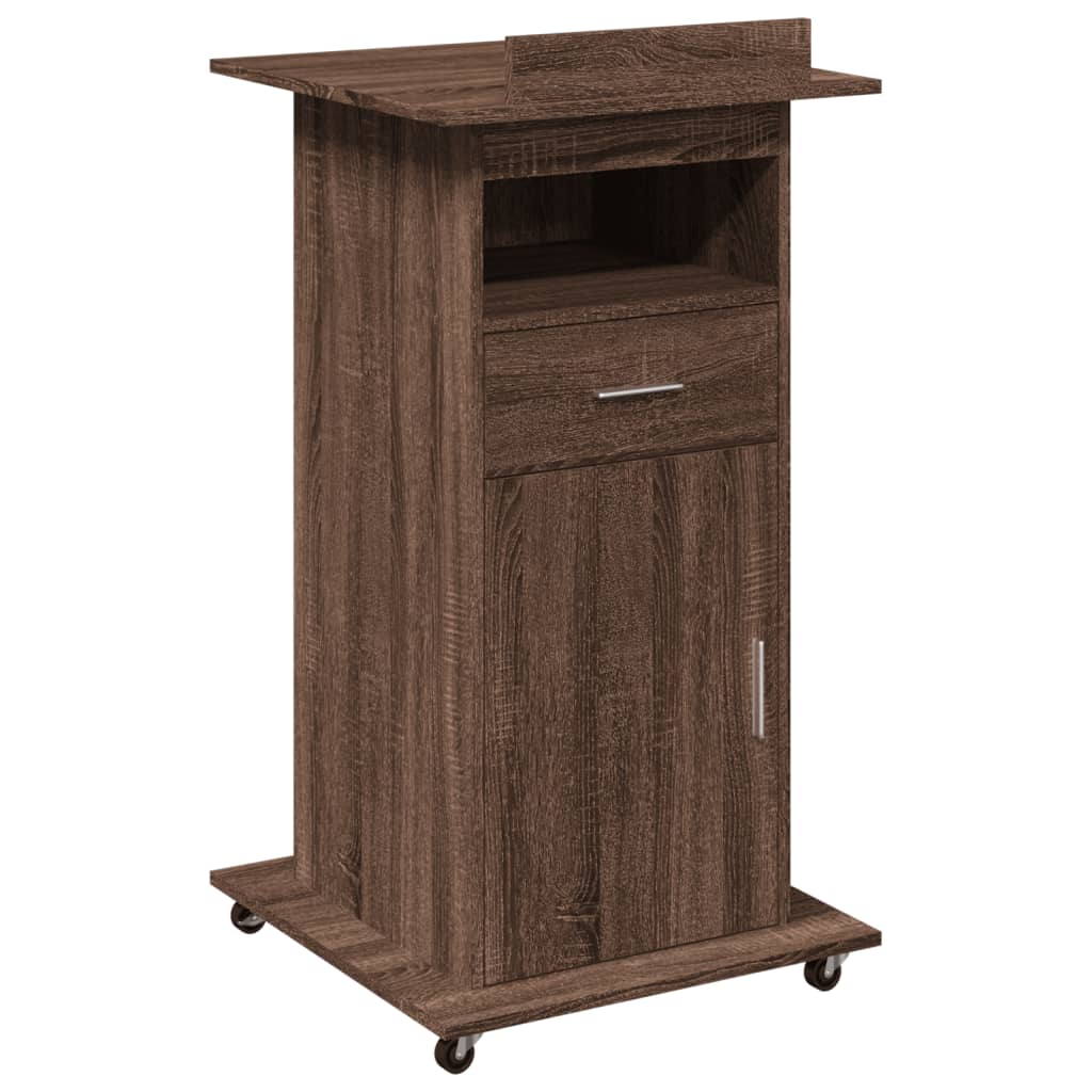 talerstol med hjul skuffe 55x55x107 cm konstrueret træ brun eg