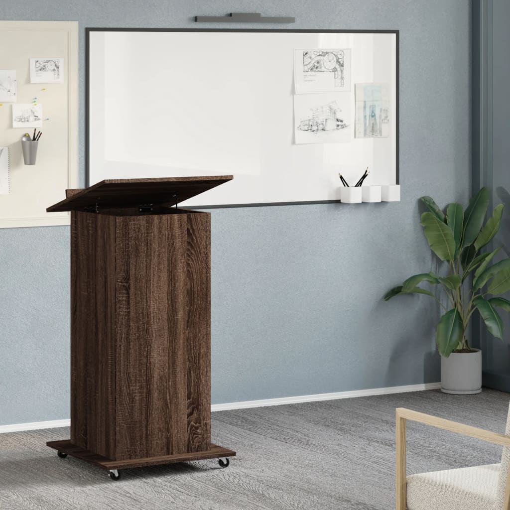talerstol med hjul skuffe 55x55x107 cm konstrueret træ brun eg
