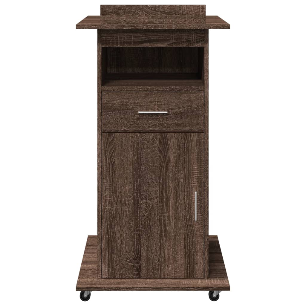 talerstol med hjul skuffe 55x55x107 cm konstrueret træ brun eg