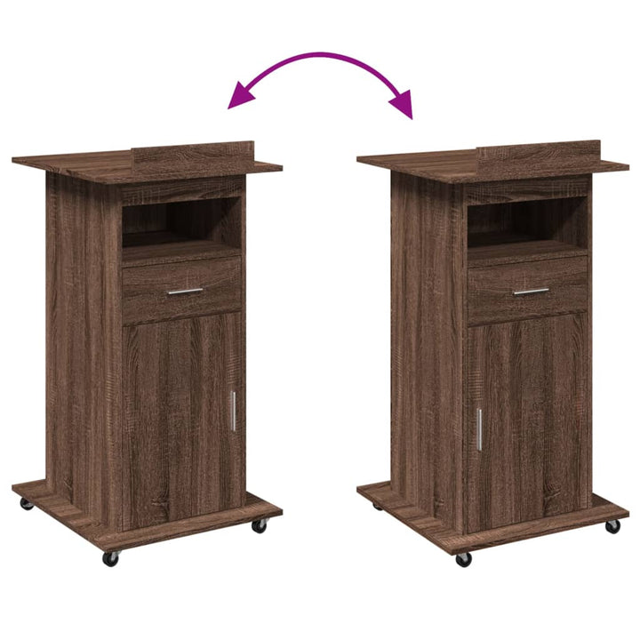 talerstol med hjul skuffe 55x55x107 cm konstrueret træ brun eg