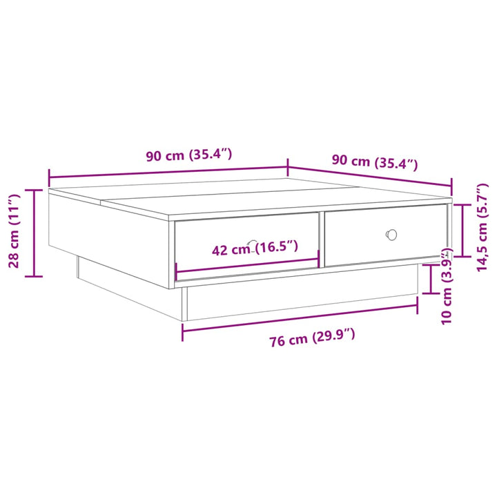 sofabord 90x90x28 cm konstrueret træ sonoma-eg