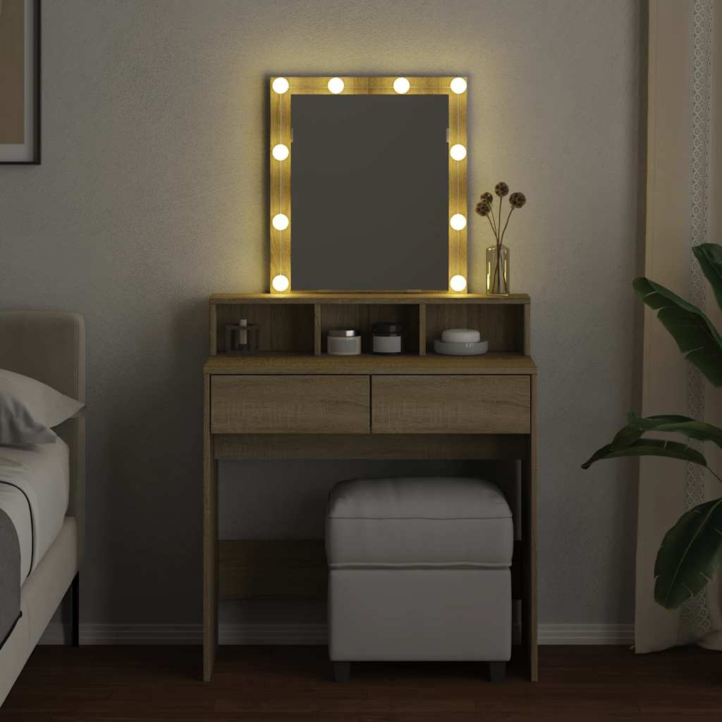 makeupbord med LED-lys 80x41x144,5 cm brun sonoma-eg